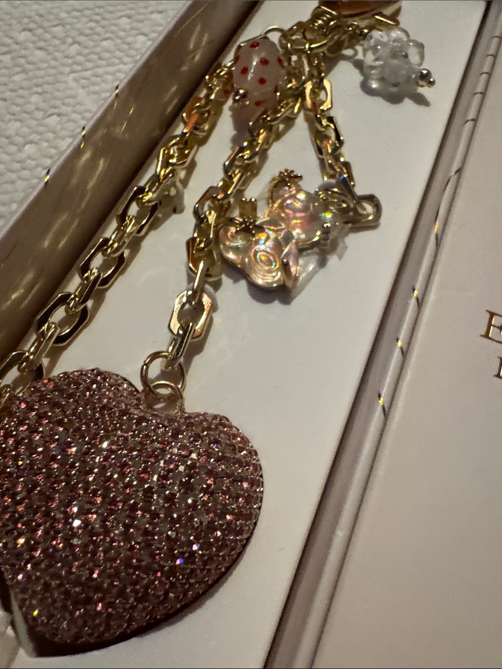 eyecandy Gold Chain Key Charm with Pink Glitter Heart & Gold Star - Picture 3 of 8